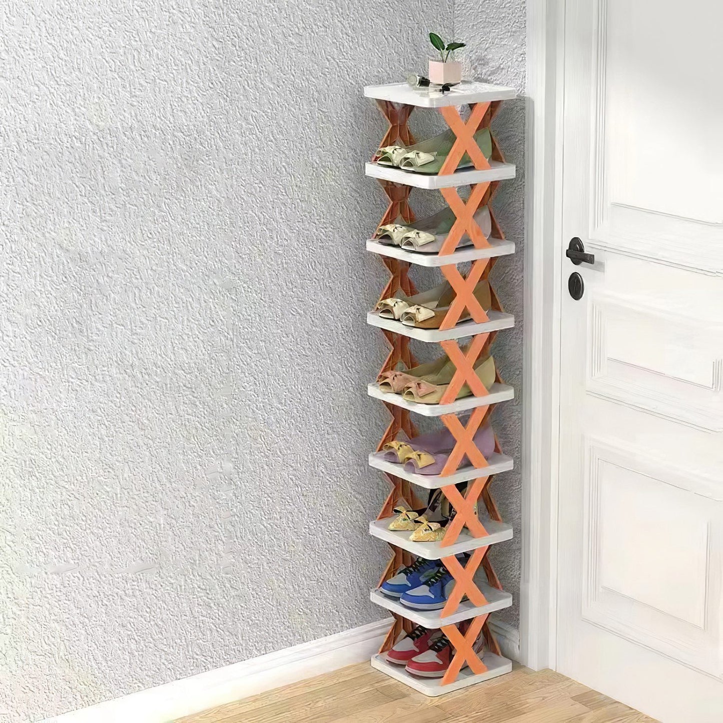 Space-Saving 9-Tier Shoe Rack – Free-Standing Narrow Plastic Shoe Storage Shelf
