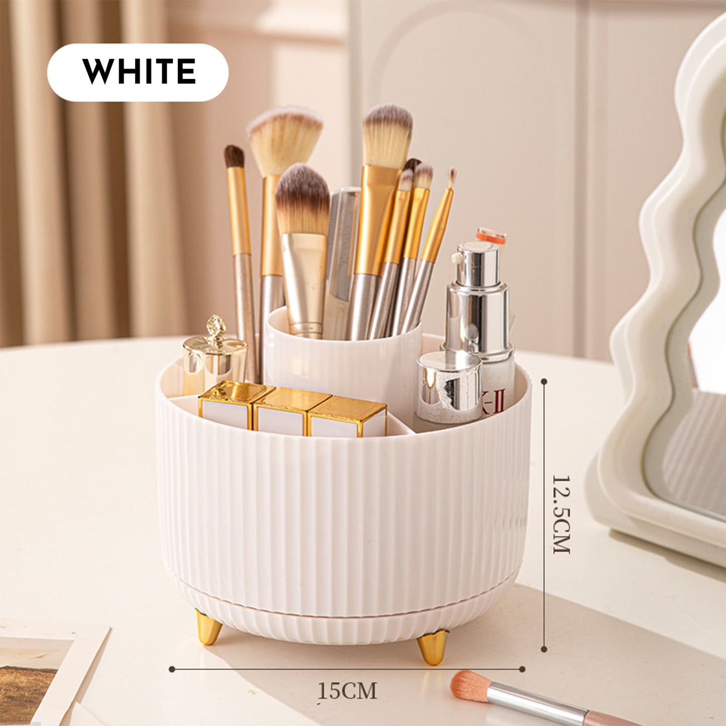 360 Rotating Makeup Brush Holder & Organizer Countertop Storage For Cosmetics & Skincare 8 Colors
