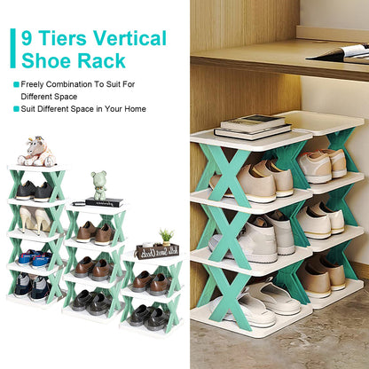 Space-Saving 9-Tier Shoe Rack – Free-Standing Narrow Plastic Shoe Storage Shelf
