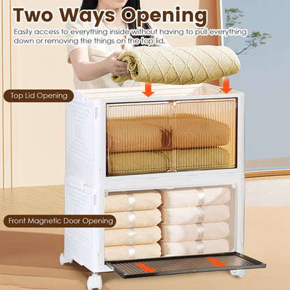 4Pc Foldable Storage Bins with Lids – Stackable Closet Organizer Boxes with Magnetic Front Doors & 360° Wheels