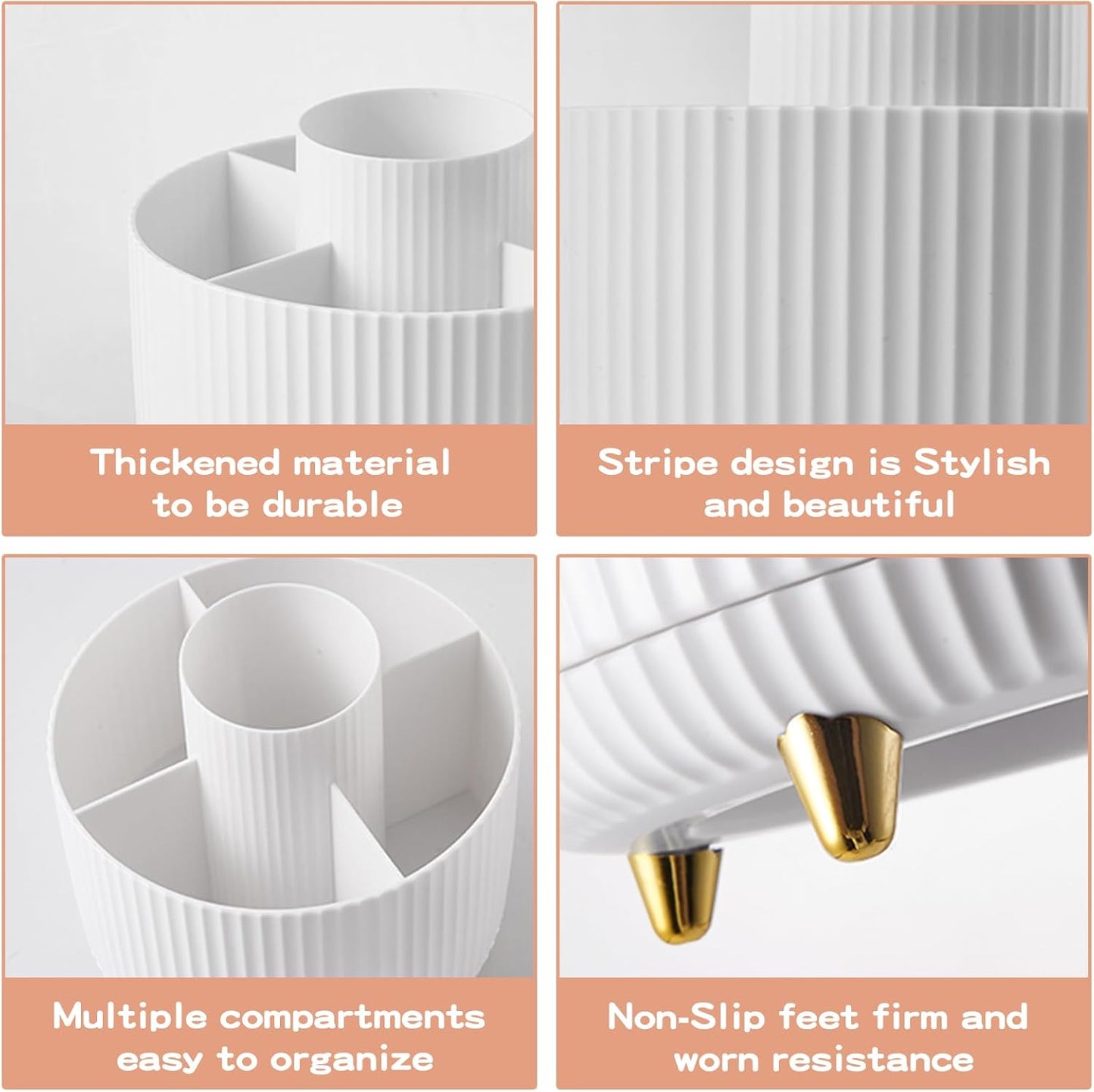 360 Rotating Makeup Brush Holder & Organizer  Countertop Storage For Cosmetics & Skincare 8 Colors