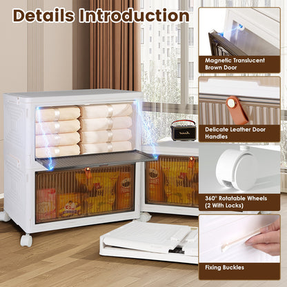 4Pc Foldable Storage Bins with Lids – Stackable Closet Organizer Boxes with Magnetic Front Doors & 360° Wheels