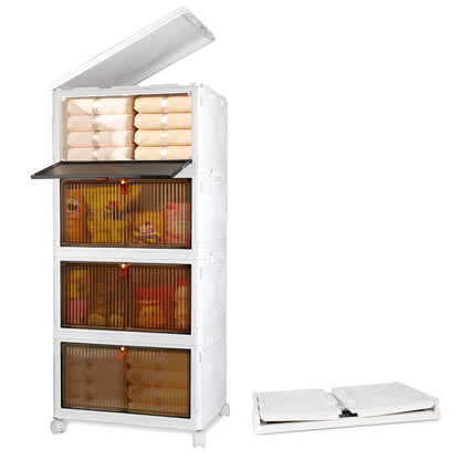 4Pc Foldable Storage Bins with Lids – Stackable Closet Organizer Boxes with Magnetic Front Doors & 360° Wheels