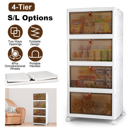 4Pc Foldable Storage Bins with Lids – Stackable Closet Organizer Boxes with Magnetic Front Doors & 360° Wheels