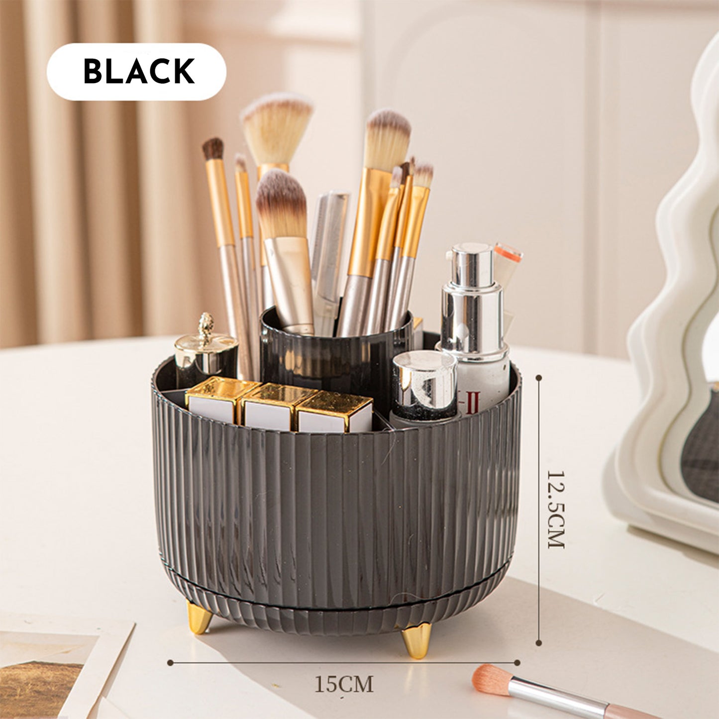 360 Rotating Makeup Brush Holder & Organizer  Countertop Storage For Cosmetics & Skincare 8 Colors