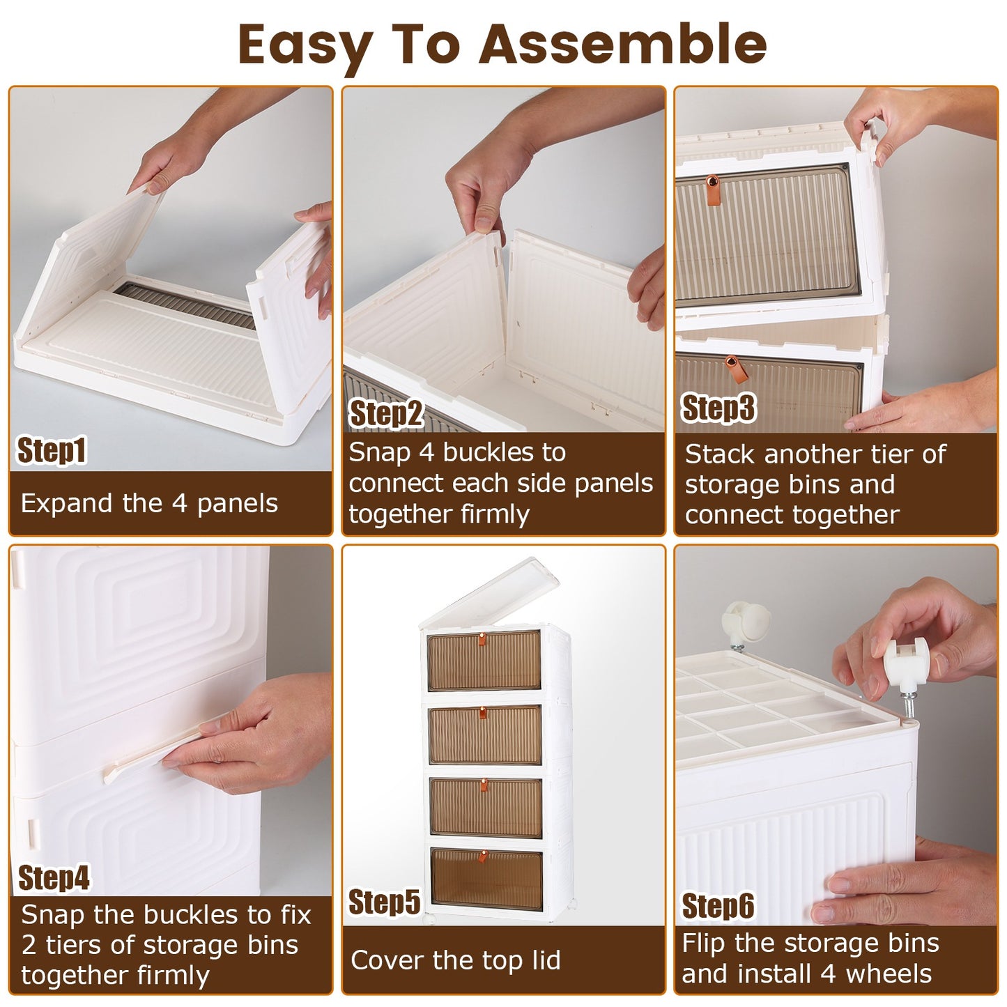 4Pc Foldable Storage Bins with Lids – Stackable Closet Organizer Boxes with Magnetic Front Doors & 360° Wheels