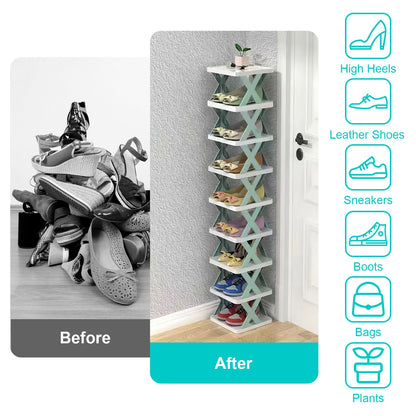 Space-Saving 9-Tier Shoe Rack – Free-Standing Narrow Plastic Shoe Storage Shelf