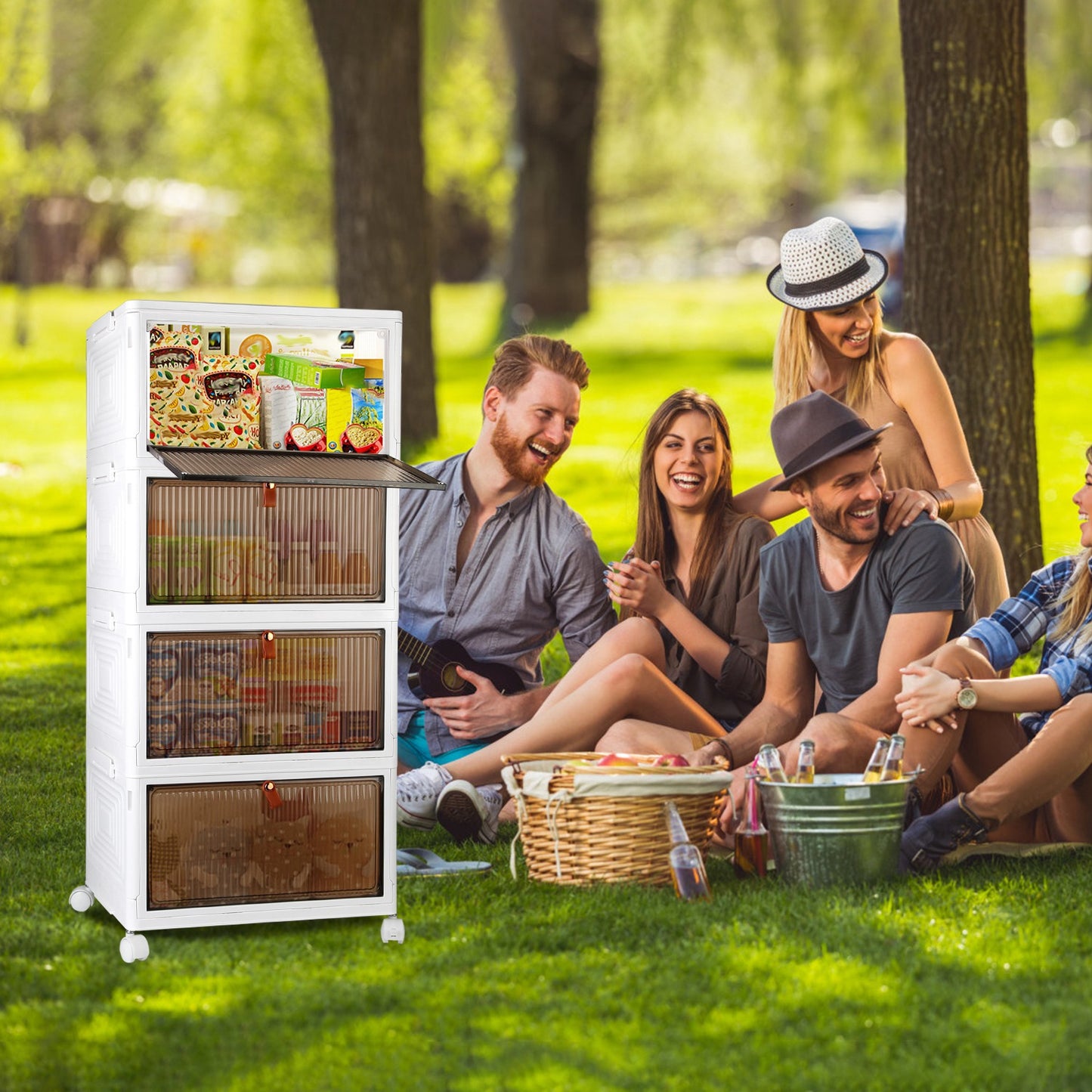 4Pc Foldable Storage Bins with Lids – Stackable Closet Organizer Boxes with Magnetic Front Doors & 360° Wheels