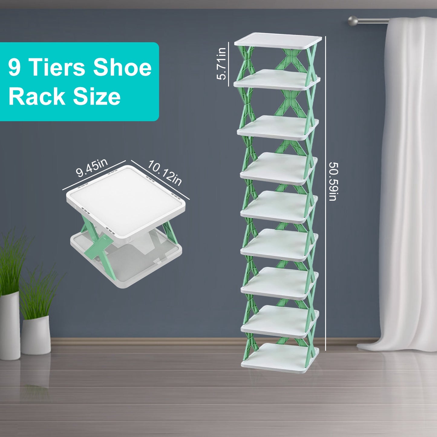 Space-Saving 9-Tier Shoe Rack – Free-Standing Narrow Plastic Shoe Storage Shelf
