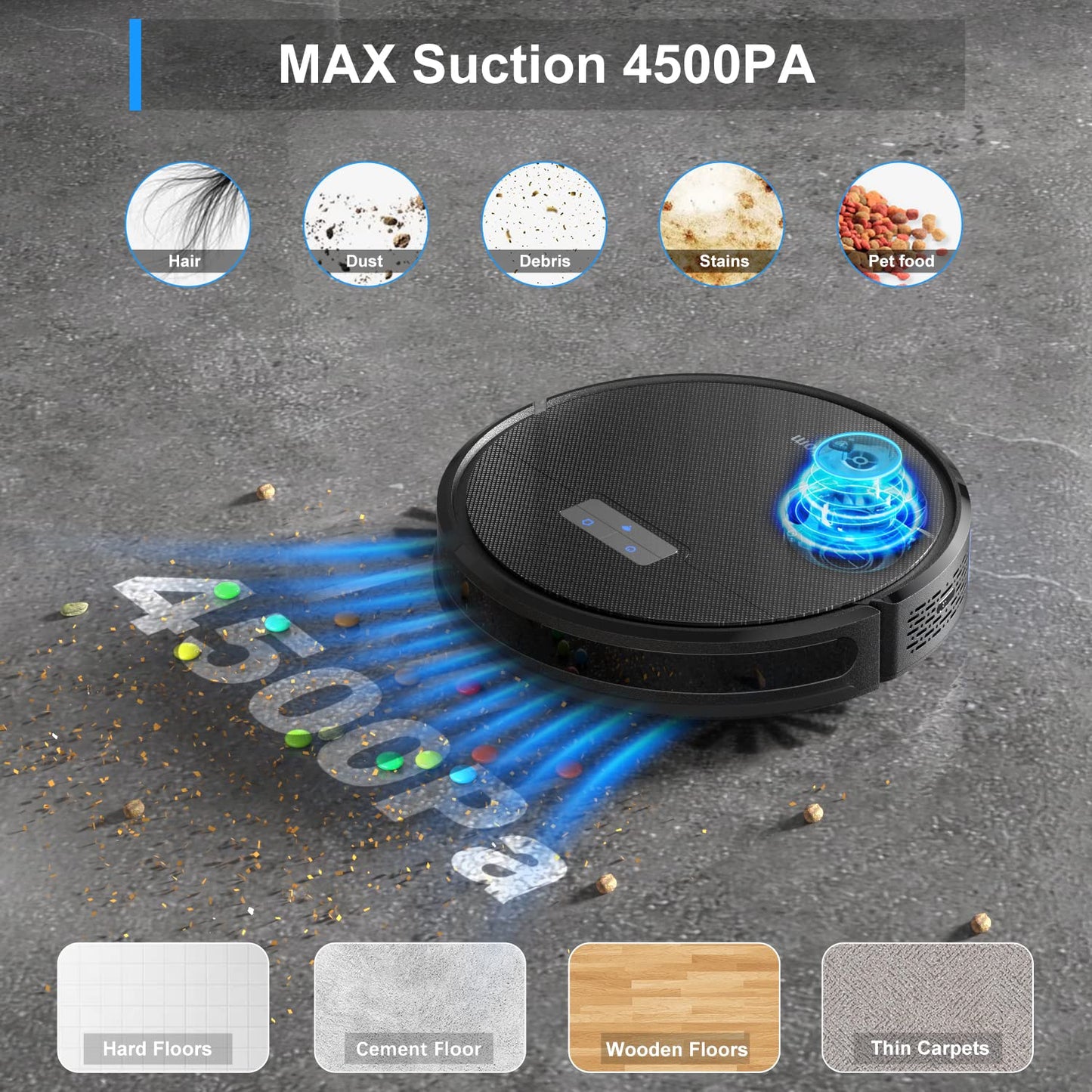 Tikom G8000 Pro Robot Vacuum and Mop Combo, 4500Pa Suction, 150Mins Max, Robotic Vacuum Cleaner with Self-Charging,
